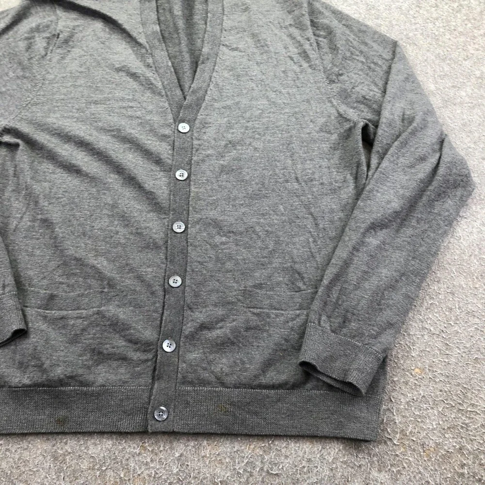 Brooks Brothers Sweater Mens XL Gray Merino Wool V Neck Button Cardigan Knit